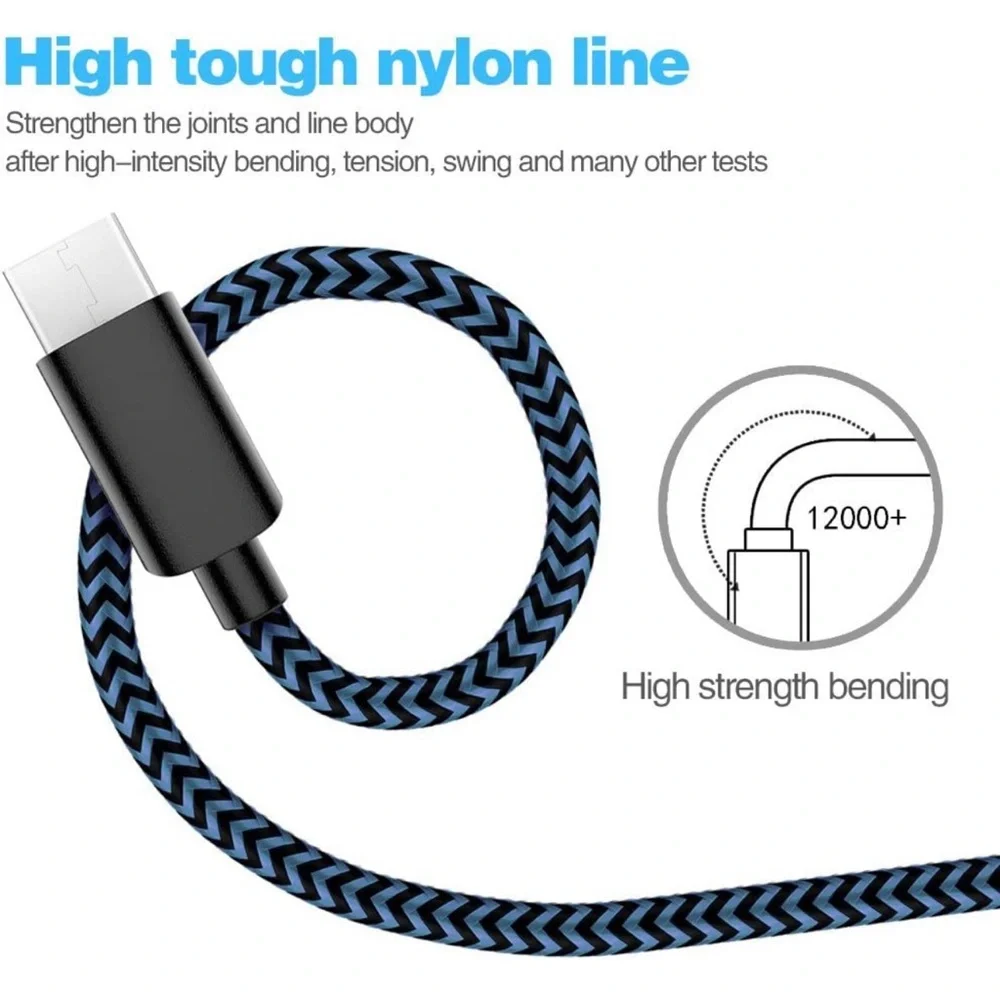 5 Pack (3/3/6/6/10FT) Fast Charging 3A USB-C to USB-A Cable Rapid Charger (Blue)